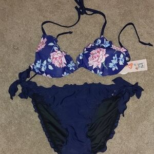 Floral Bikini Set in Navy and Pink